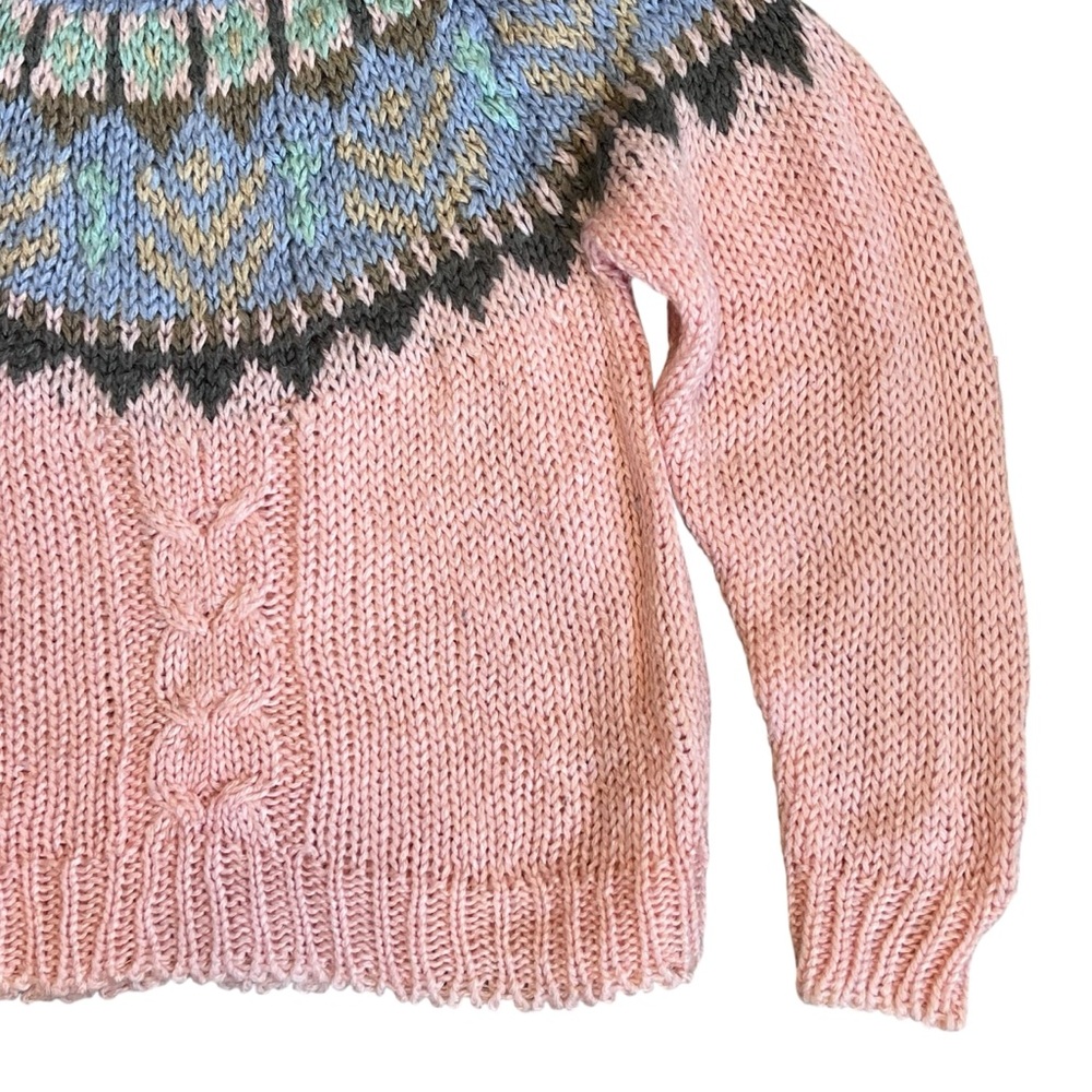 Le Pull-Over 80s Vintage Women’s Sz S Pink Fair Isle Sweater Pullover Crewneck - Picture 5 of 12